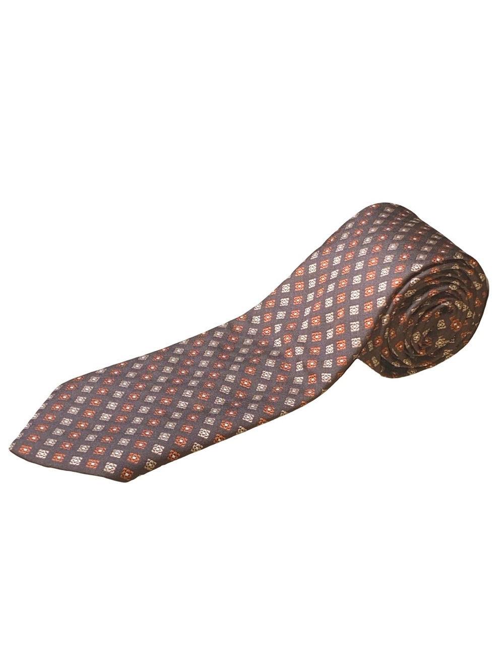 VTG Givenchy Gentlemen Paris Mens Tie Geometric Medallion Brown Orange Retro